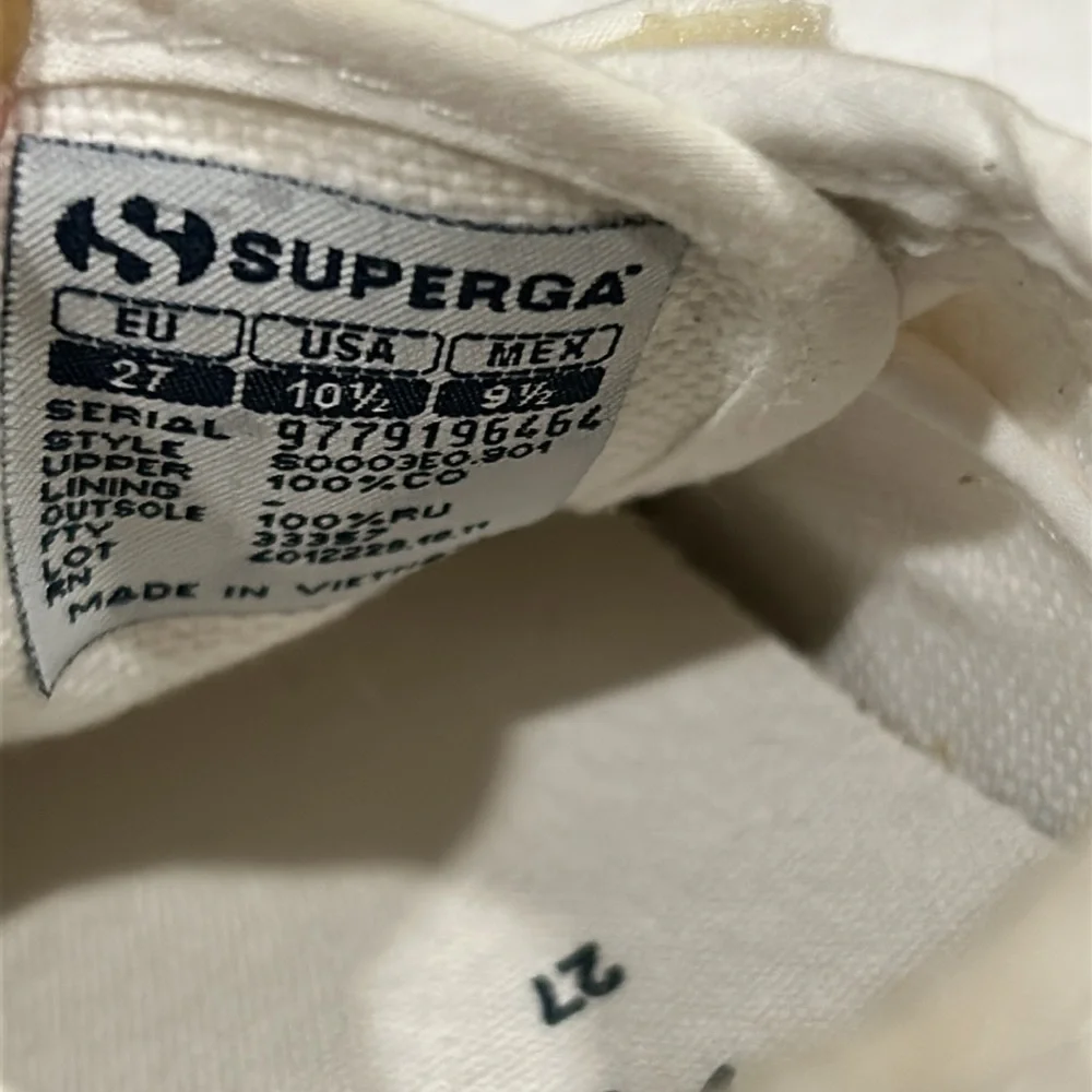 Superga kids unisex canvas hook & loop fastener Sneakers size 10.5 white
